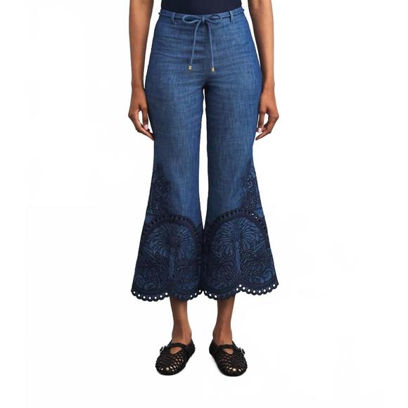 NEW ZIMMERMANN women's coco embroidered pant in blue - Picture 1 of 3